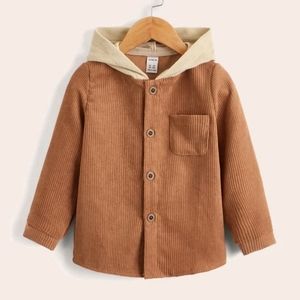 Boys corduroy Hooded colorblock jacket